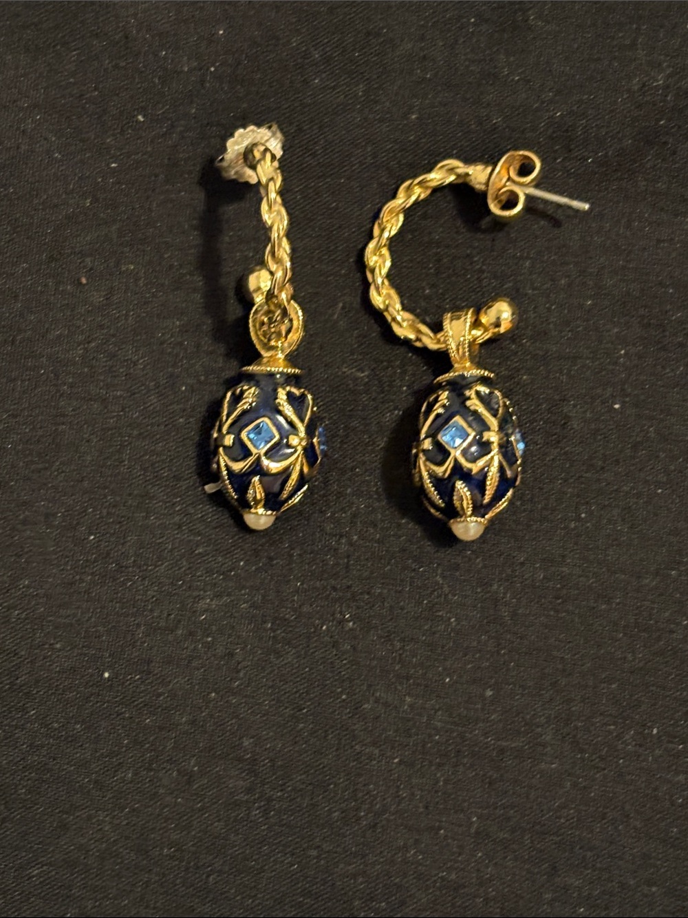 Gold and Blue Filigree Drop Earrings - Women Jewelry